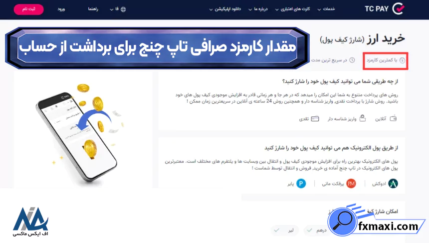 مقدار کارمزد صرافی تاپ چنج برای برداشت از حساب