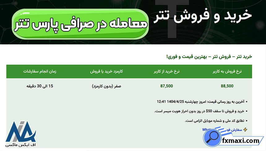 ورود به صرافی پارس تتر، صرافی پارس تتر، معامله در پارس تتر